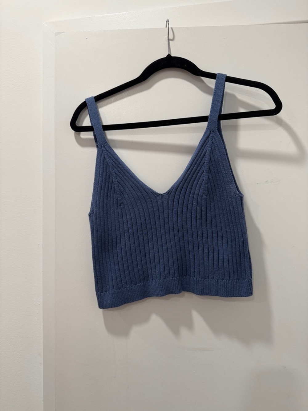 aerie Denim Blue Ribbed V-Neck Crop Tank